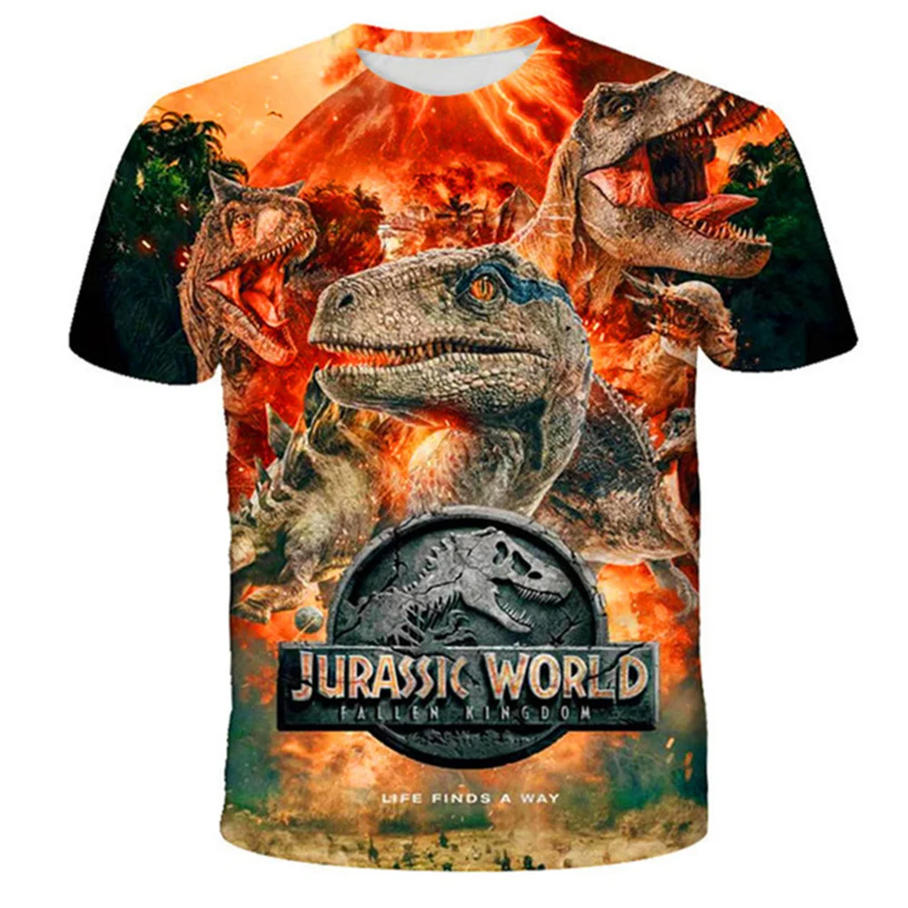 

T-shirt de dinossauro do mundo jurássico para crianças, roupas legais para meninos e meninas, tops de manga curta, roupas infant