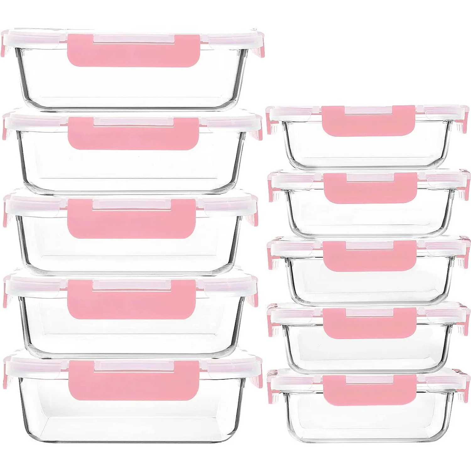 

[10-Pack Meal Prep Containers with Snap Locking Lids, Glass Airtight Lunch, Food Storage Containers, Microwave, Oven, Pink