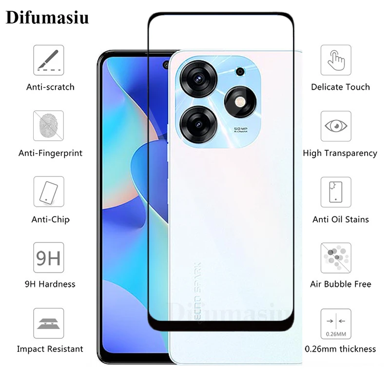 For Tecno Spark 10 Pro Tempered Glass Screen Protectors Soft Camera Lens Protector Full Cover Screen Glass 3in1  Back Film