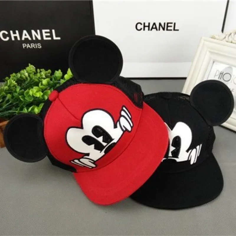 Disney Mickey Kawaii Cute Cartoon Outdoor Street Dance Hip-Hop Hat Peripheral Children\'s Big Ear Embroidered Baseball Cap Gift