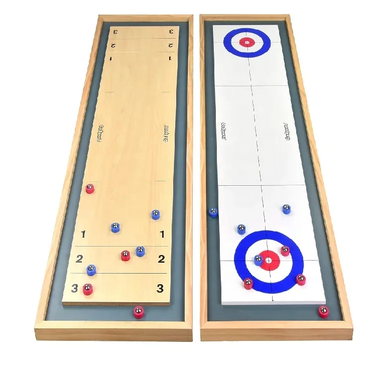 Wooden TableTop Shuffle Board Game  Classic Tabletop Game Shuffleboard and Curling 2 in 1 Board Games