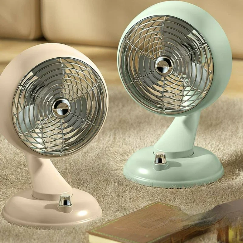 USB Shaking Head Desk Fan Quiet Dormitory Home Retro Appearance Horizontal Swing Circulating Fans Home Rechargeable Electric Fan