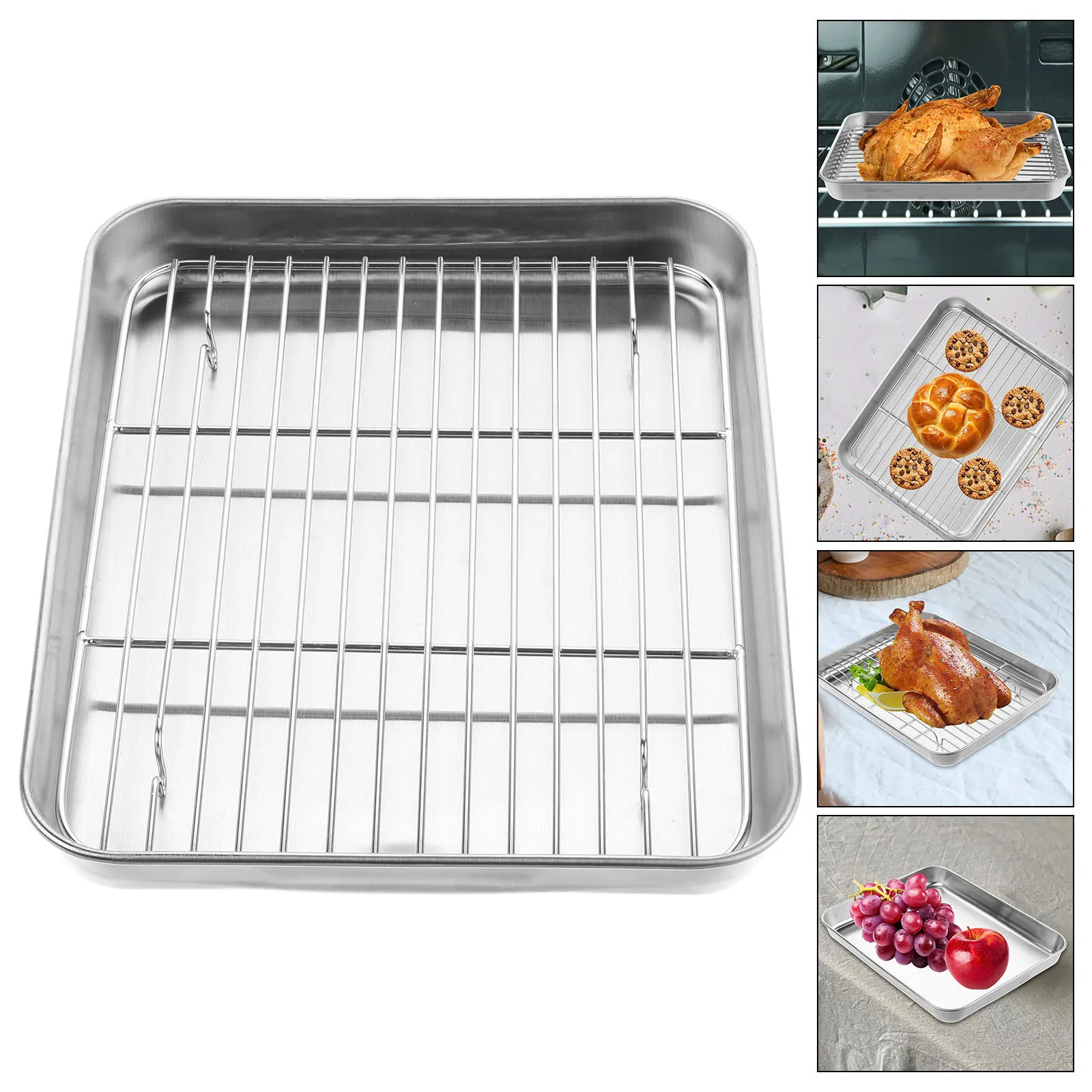 

for Baking Dish Cooling Rack Set Tray Nonstick Trays Oven Stainless Steel Square Plate Silver