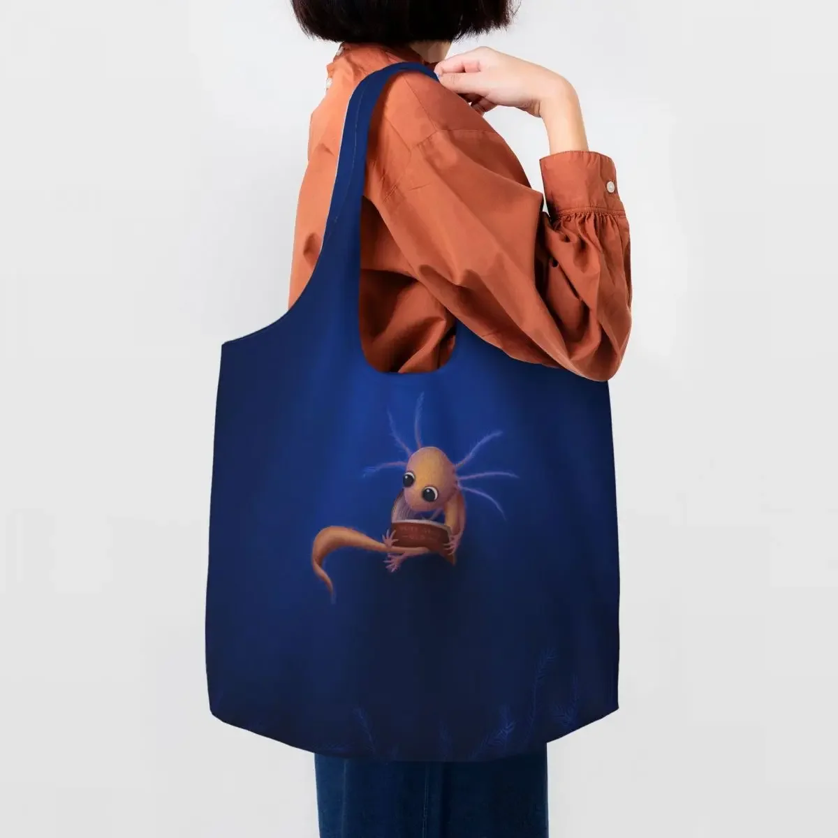 

Cut Axolotl Groceries Tote Shopping Bag Women Custom Salamander Animal Canvas Shopper Shoulder Bags Large Capacity Bags Handbag