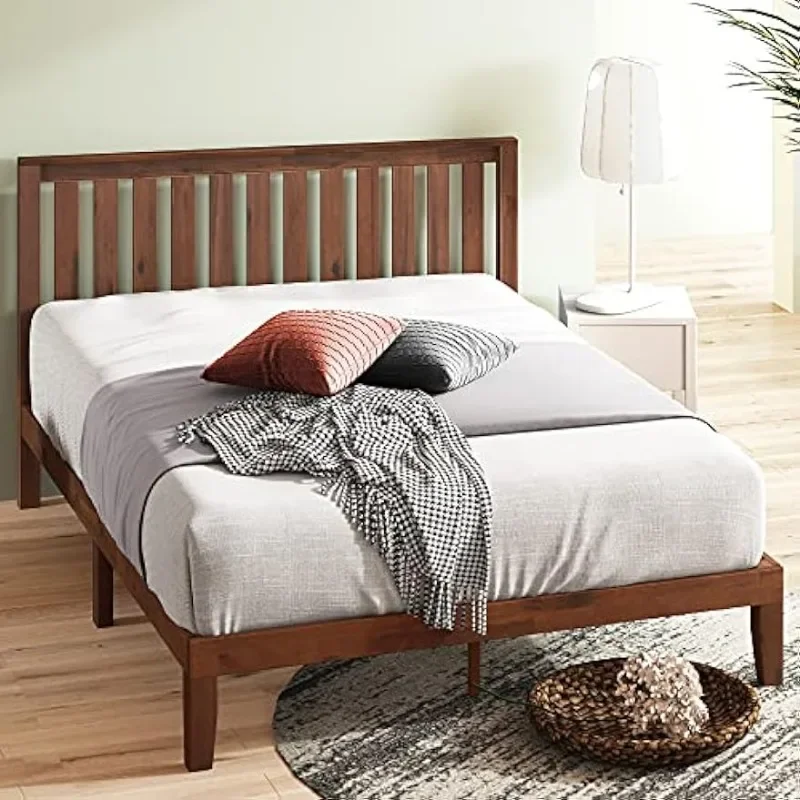 ZHENXIANG Wood Platform Bed Frame with Headboard / Wood Slat Support / No Box Spring Needed / Easy Assembly, Antique Espresso