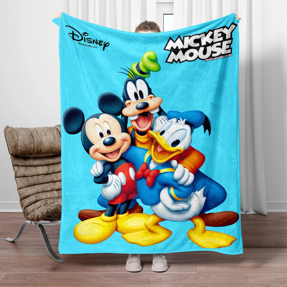 Mickey Mouse Modern Cartoon Embroidery Printed Flannel Blanket - Suitable for All Seasons, Stain Resistant, Bed, Sofa, Travel