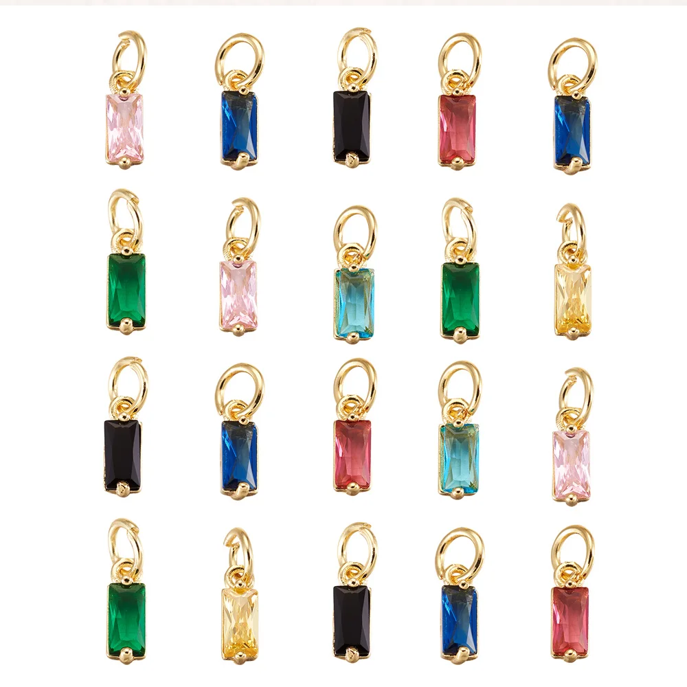 20pcs Small Brass Micro Pave Cubic Zirconia Charms Birthstone Rectangle Pendants for Jewelry Earrings Making Diy Findings Gifts