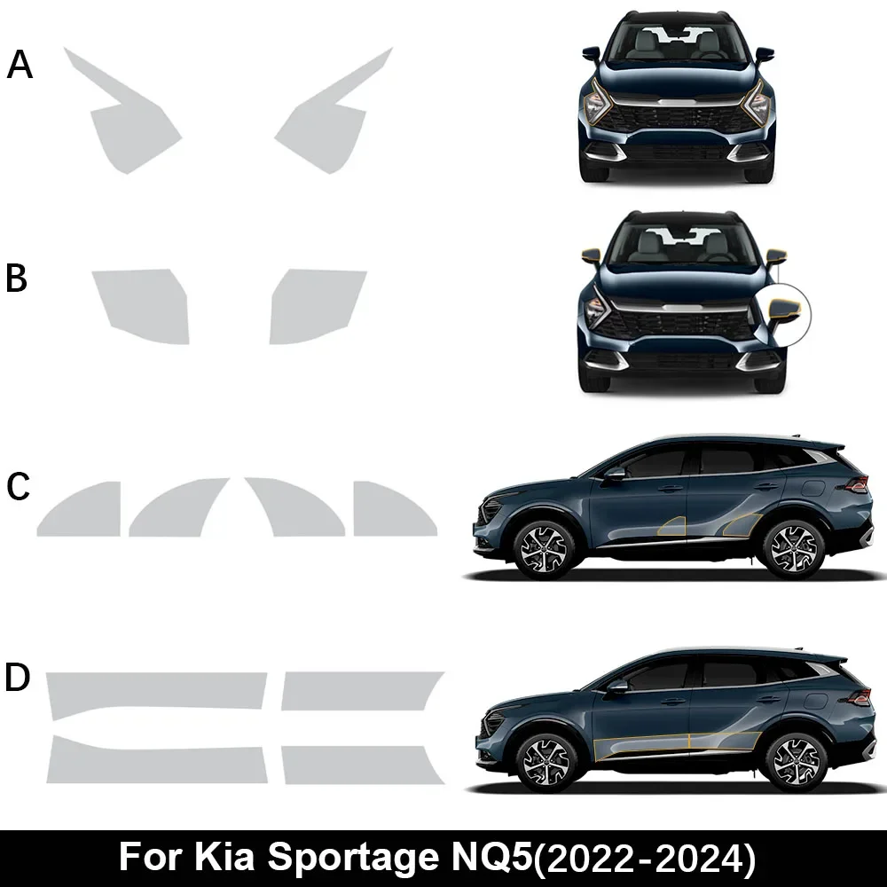 

For KIA Sportage NQ5 2022 2023 2024 TPU Headlight Protection Film Car Door Triangle PPF Transparent Refit 8.5mil