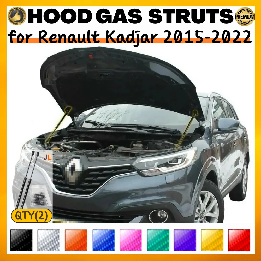 

Qty(2) Hood Struts for Renault Kadjar 2015-2022 Front Bonnet Modify Gas Springs Shock Absorbers Lift Supports Dampers