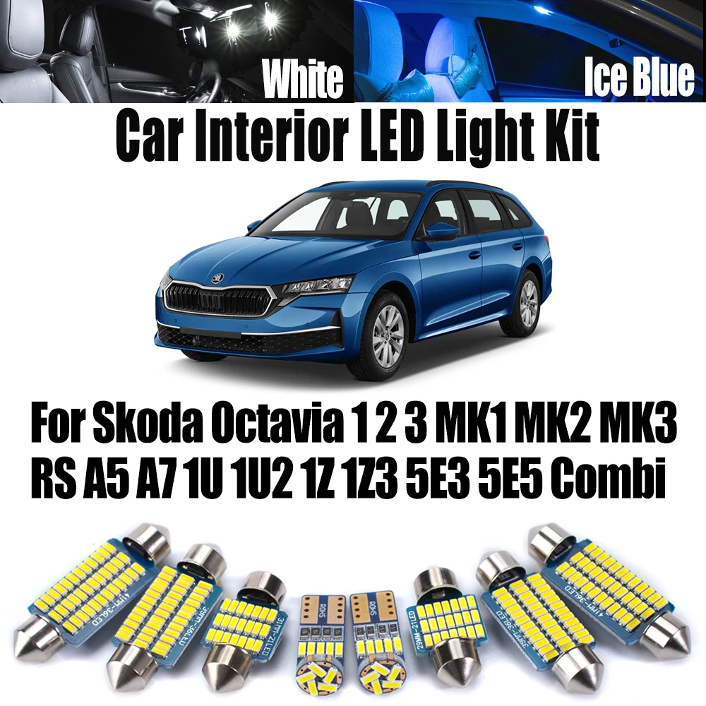 For Skoda Octavia 1 2 3 MK1 MK2 MK3 RS A5 A7 1U 1U2 1Z 1Z3 5E3 5E5 Combi Canbus Interior LED Ceiling Bulb Car Map Dome Light Kit