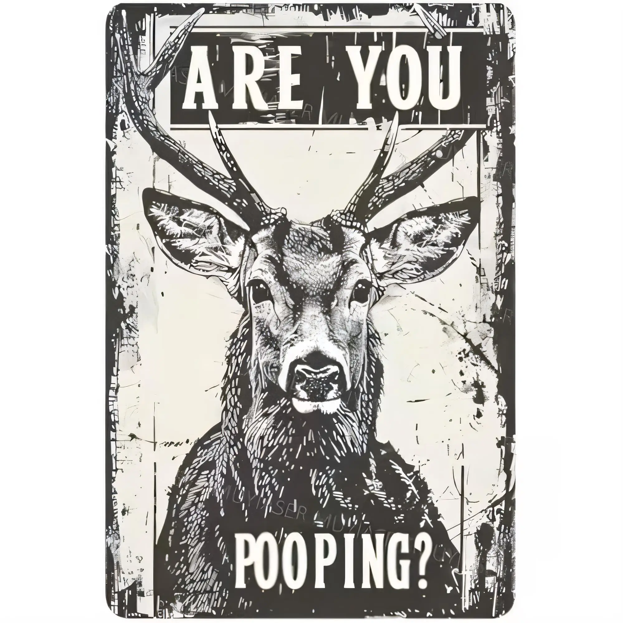 Are You Pooping? Funny Deer Tin Sign, Rustic Farm Animal Wall Decor, Vintage Metal Plaque for Bathroom Toilet, Country Lodge Bar
