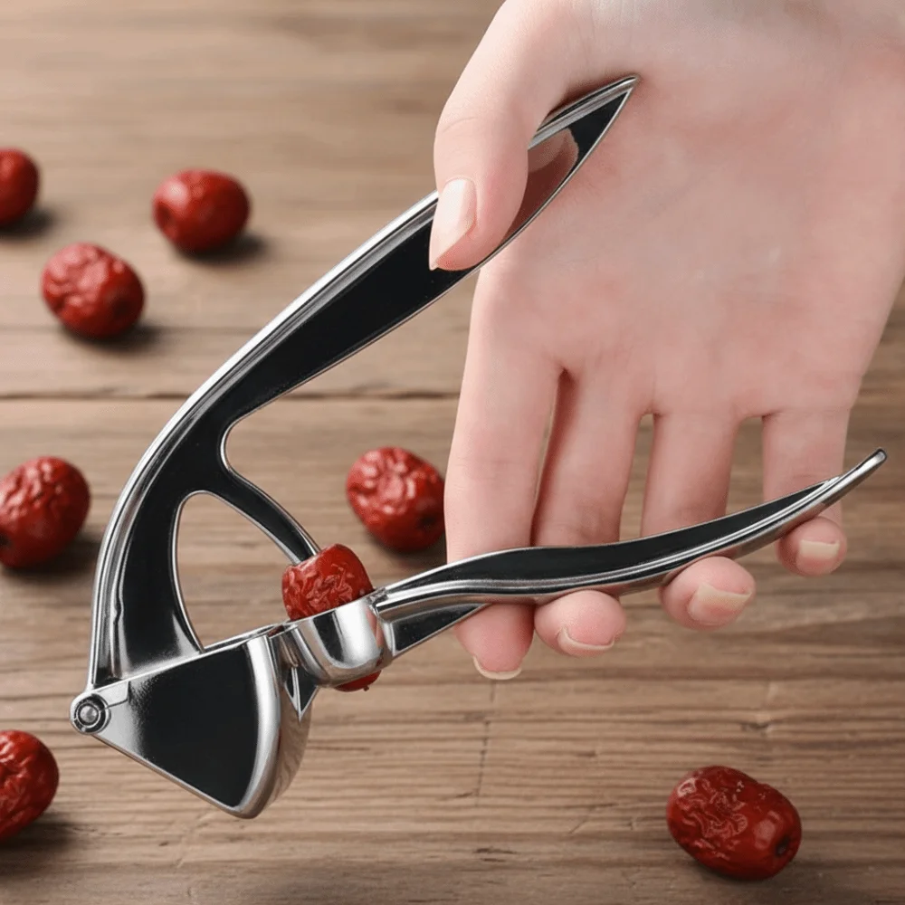 Practical 2 in 1 Garlic Press Rust-proof Corrosion-resistant Garlic Squeezer Zinc Alloy Labor-saving Red Date Pitter Olive 2