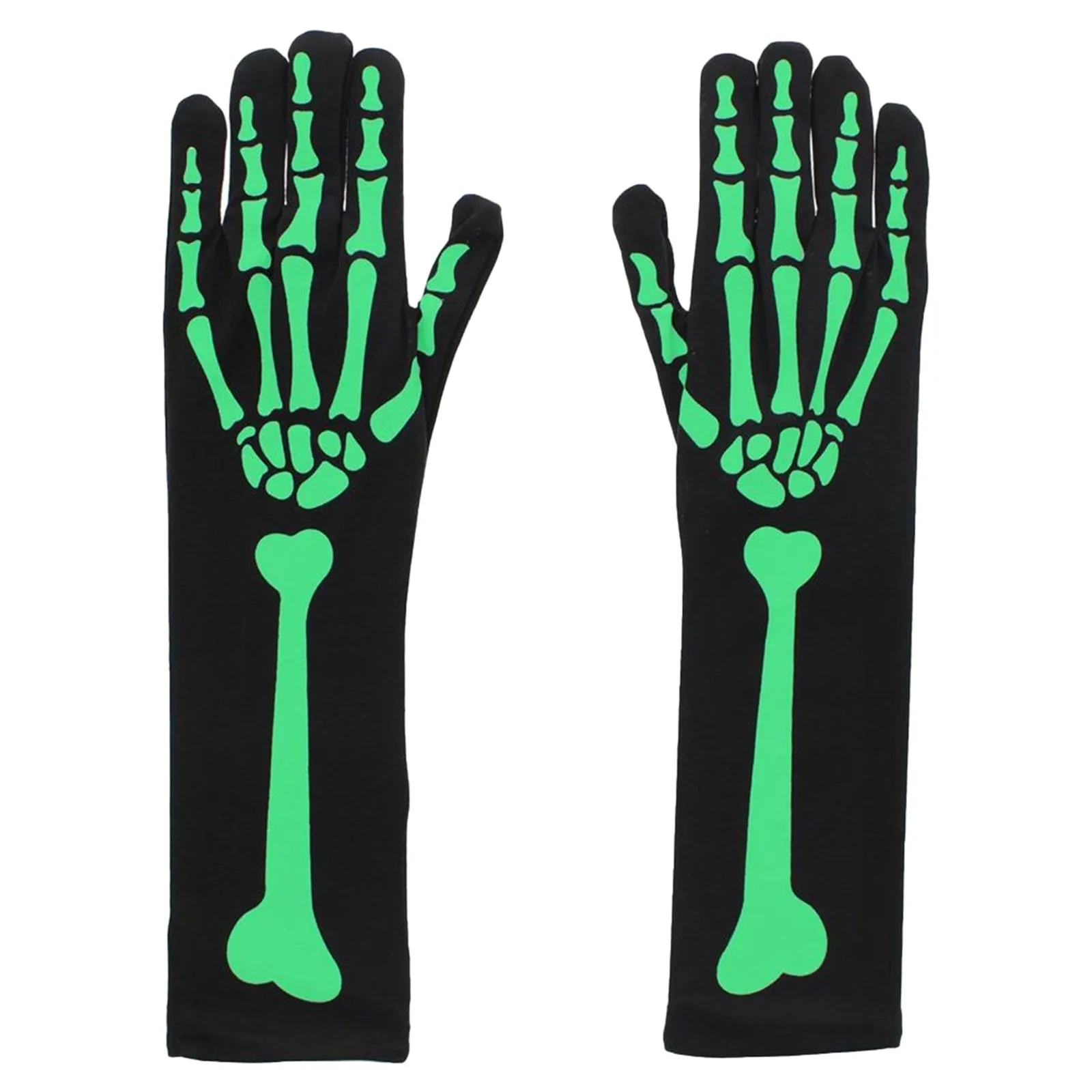 Guantes de esqueleto que brillan en la oscuridad para Halloween, medias de tendencia de moda con estampado de esqueleto, conjunto de 2 piezas, traje de fiesta y baile con personalidad