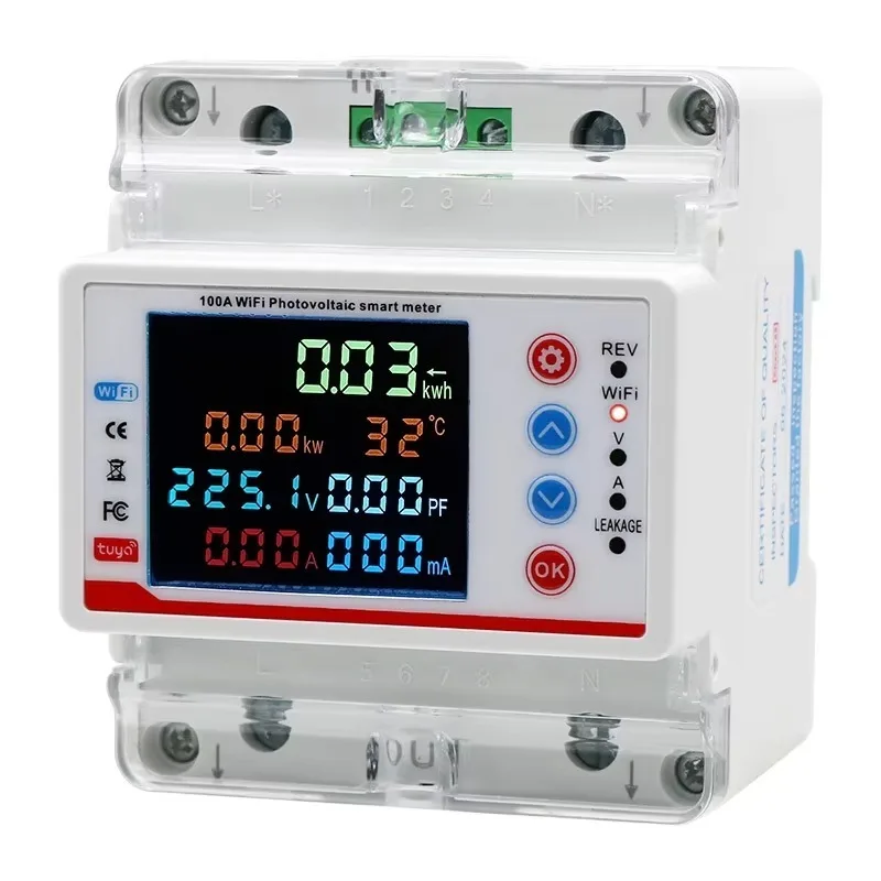 Tuya Smart Life AC Powered WiFi Single Phase 100A Energy Monitor Two-way Prepaid Meter Auto-reclosing VoltageProtector