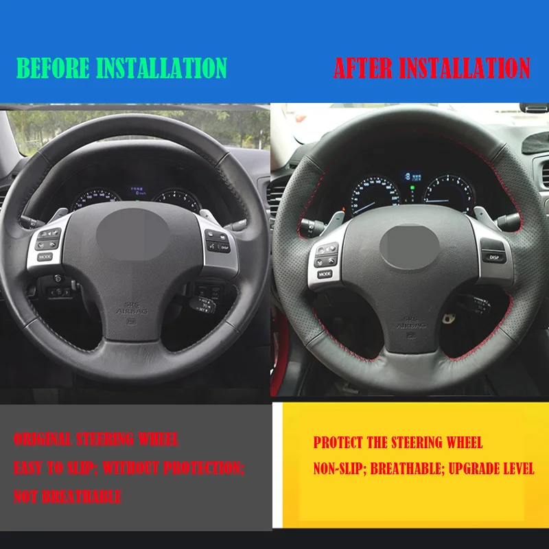For Lexus is250 IS250C IS300 IS300C IS350 IS350C F Sport 2005-2011 Hand-Stitched Car Steering Wheel Cover Leather Car Interior