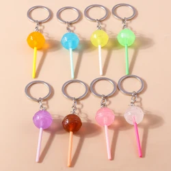 Candy Color Resin Lollipop Keychain para crianças, Simulação Food Keyrings, Pingentes de bolsa DIY, Cartoon Key Chains Acessórios