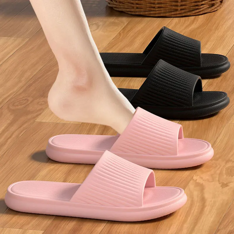 Women Bathroom Slippers Cloud Cushion Slides Summer Flat Sandals Thick Platform Shoes Man Indoor Non-Slip Flip Flops Couple Shoe