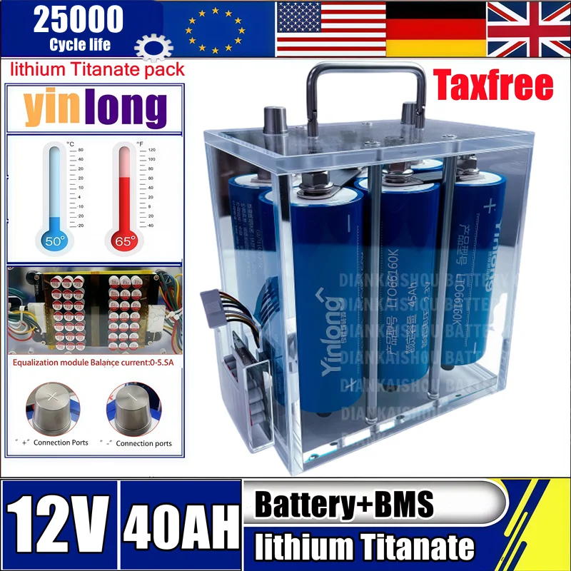 

Yinlong 12 В 24 В 45 Ач 40 Ач литий-титанатный аккумулятор LTO 66160 10C Высокая мощность BMS RV автомобильный аудио аккумулятор без налога