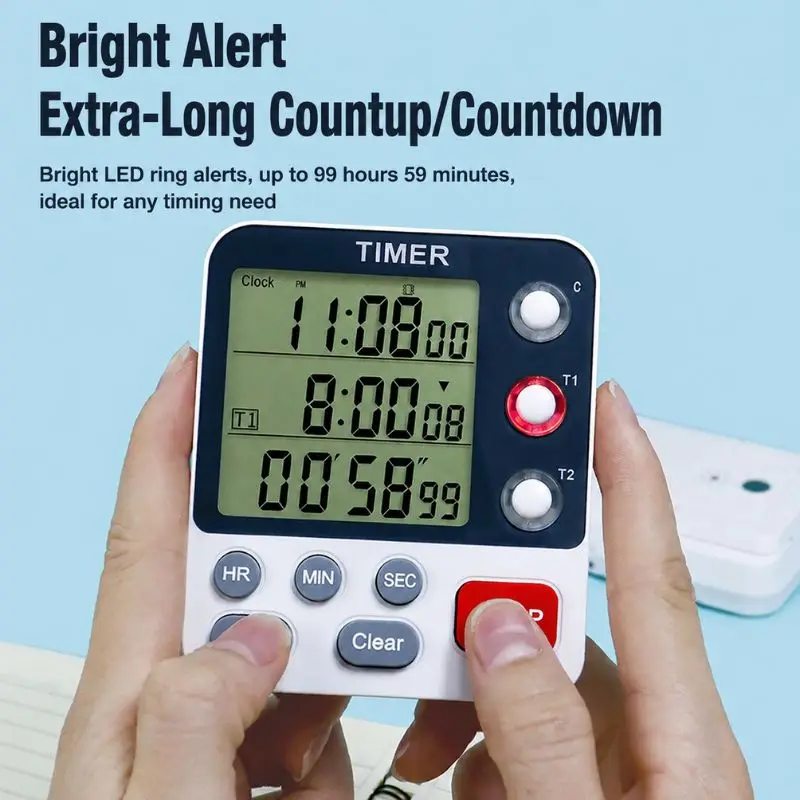 Dual Group Countdown Timer Reminder Silent Mode Kitchen Timer Flashing Light Alert Time Reminder For Study Cooking Fitness