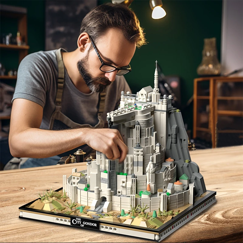 Creativo White City Street View Modello di assemblaggio con illuminazione Building Block Famosa scena cinematografica Architettura Puzzle Toy Regalo per ragazzi