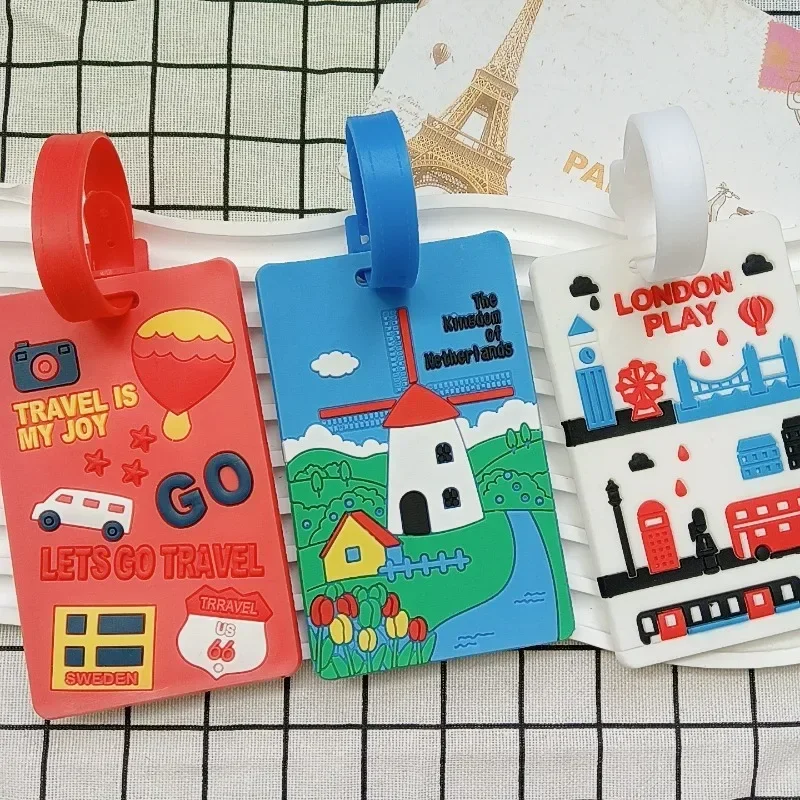 1pc Cute Cartoon Luggage Tags PVC Baggage Name Tag Suitcase Bag ID Address Labels Bag Tags for Luggage Travel Accessories