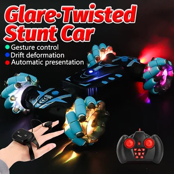 2.4G 4WD Twisting Stunt Car Radio Gesture Induction Deformation Remote Control Spray Drift Car Light RC Toys for Children Boys