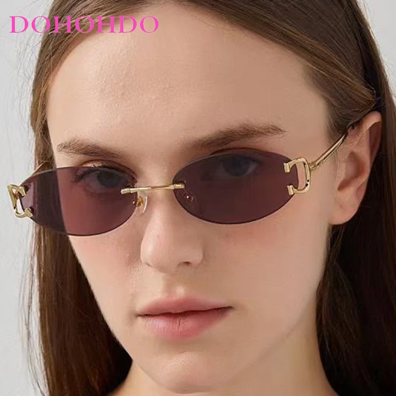 

Luxury Brand Design Rimless Small Oval Sunglasses Men Retro Fashion Women Sunglass Outdoor Summer Traveling Eyewear Lentes UV400