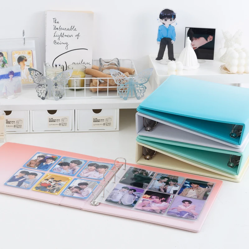 PU Leather Photo Card com 6 mangas de bolso, Macaroon Binder, A5 Gradiente Capa, Kpop Álbum de Fotos, Cartão Postal Collect Livro