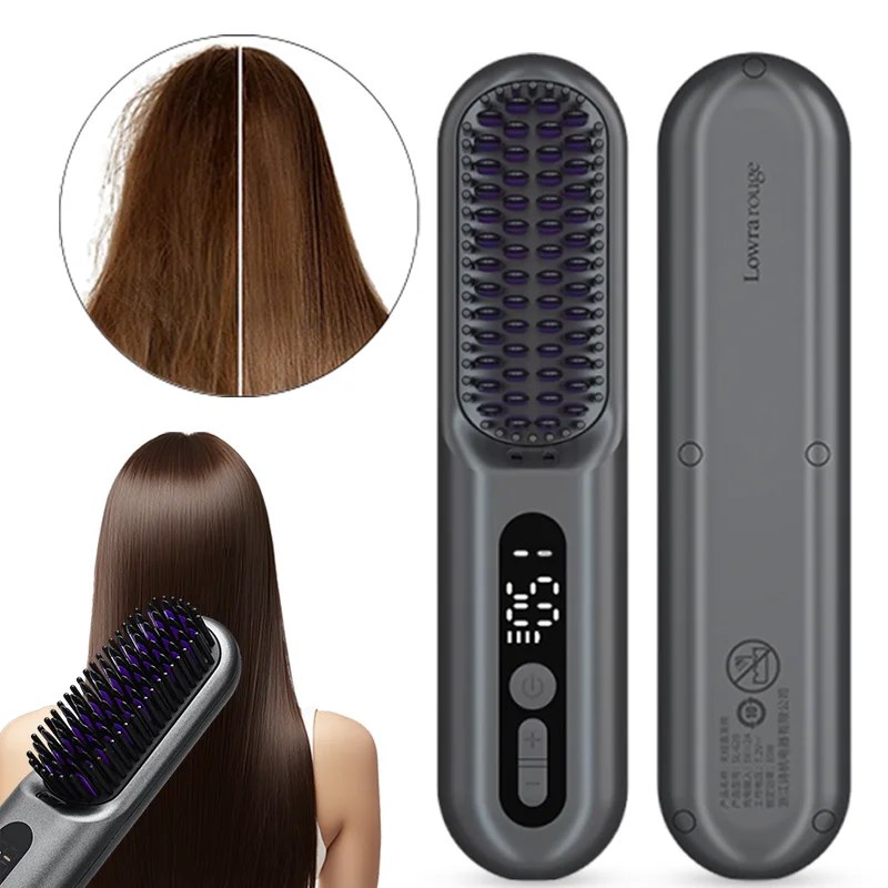 

9600 мАч беспроводной мини-измельчитель для волос, щетка-выпрямитель для волос, портативная щетка-выпрямитель для волос с отрицательными ионами