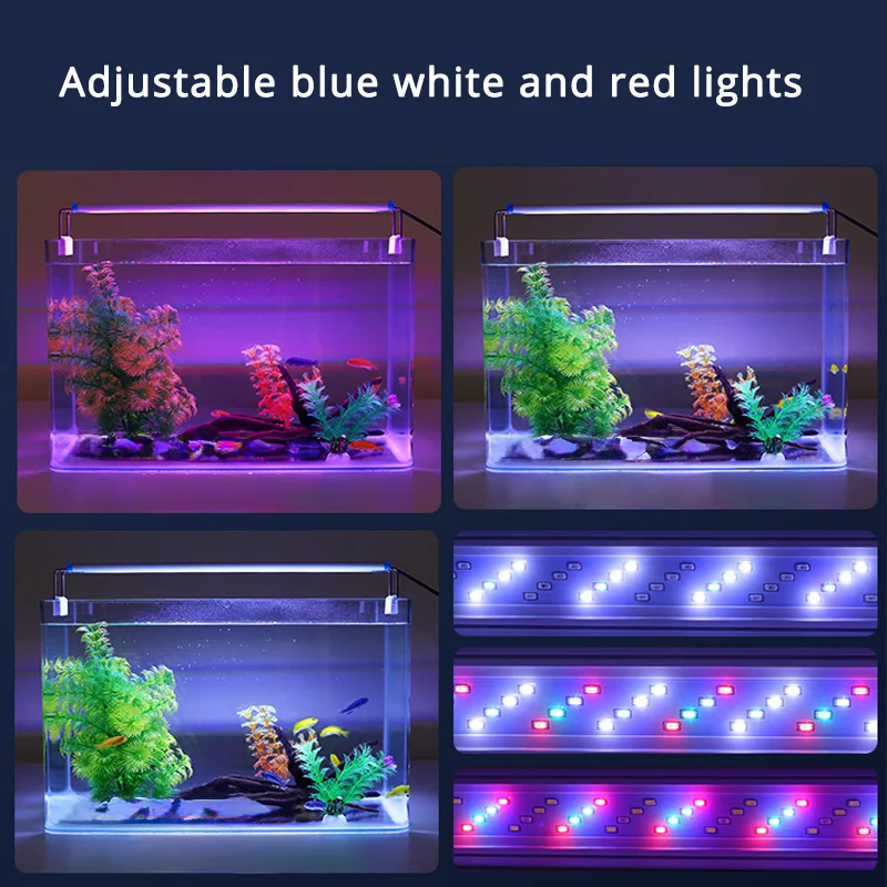 Aquarium Light Led Slim Extensible Clip Fish Tank Lamp Bright Aquatic Plant Grow Waterproof Blue Water Decor Lighting Accessorie