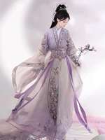 Luo Zhiyu[Donglai]Wei And Jin Dynasty Style Women's Hanfu Fairy Costume Traditional Chinese Style Cross-Collar Half-Sleeve Hanfu