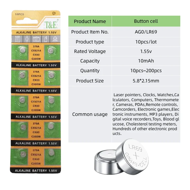 10-200PCS AG0 LR521 379 179 Button Cell Battery SR521SW 379A D379 SR63 Button Coin Cell Alkaline Batteries for Watch Battery Toy
