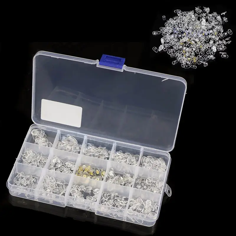 1 صندوق 15 نوعًا من طقم إصلاح وسادة الأنف للنظارات - 300 قطعة من وسائد الأنف البلاستيكية للنظارات/النظارات الشمسية بأحجام وأشكال متعددة