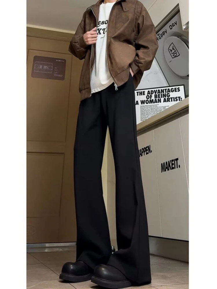 

Bla Men's High Waist Straight Leg Pants Drapey Knife Pleat Casual Trousers Slimming Effect American High Street Sle