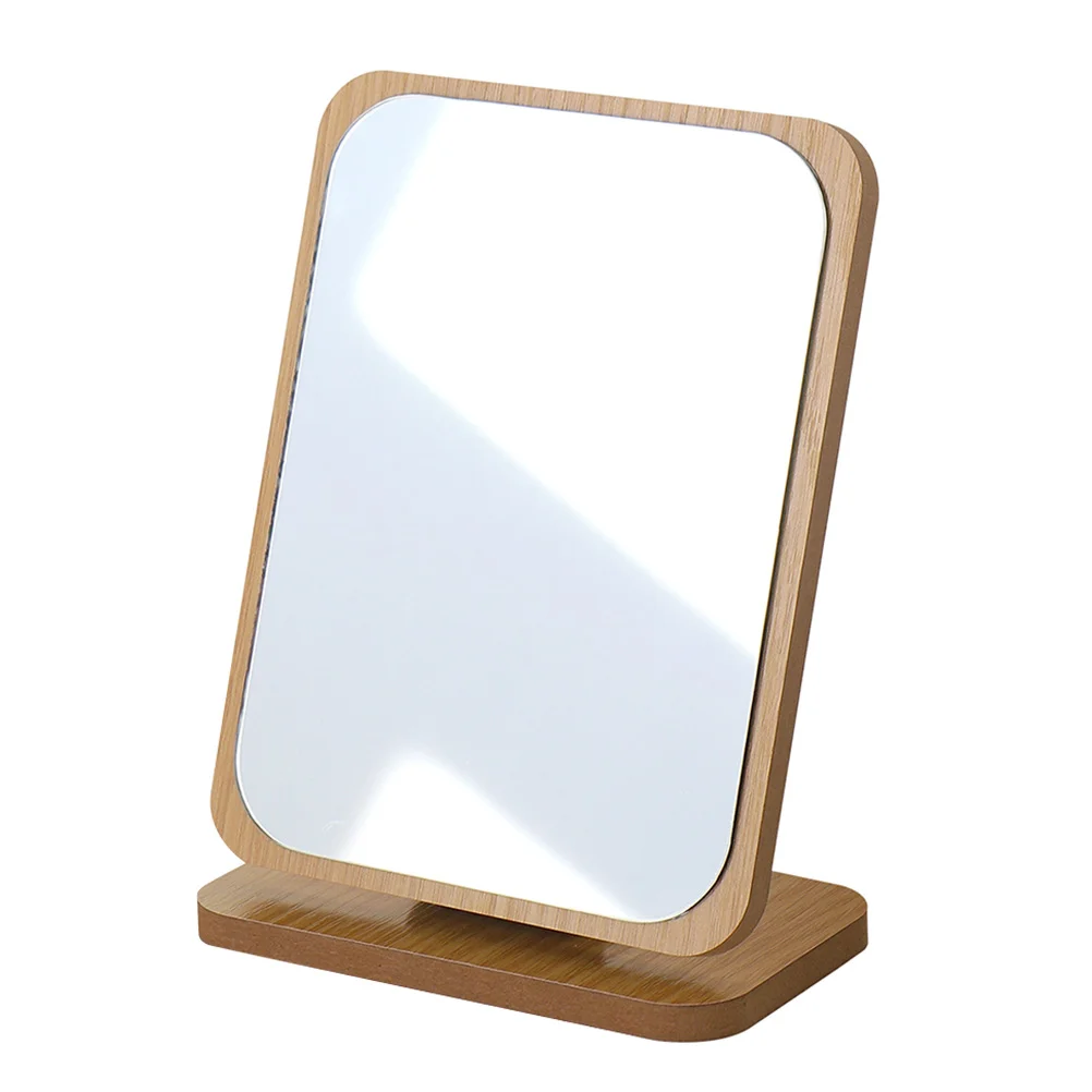 

Fold Single Sided Vanity Mirror Student Desk Light Small with Stand Rectangle Table Wooden Portable