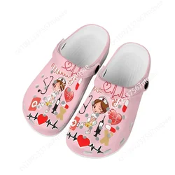 Women's Nurse Clogs Breathable Hole Shoes Lightweight Wear Resistant Slippers Pink Cute Nurse Girls Heart Pattern Girls Sandals