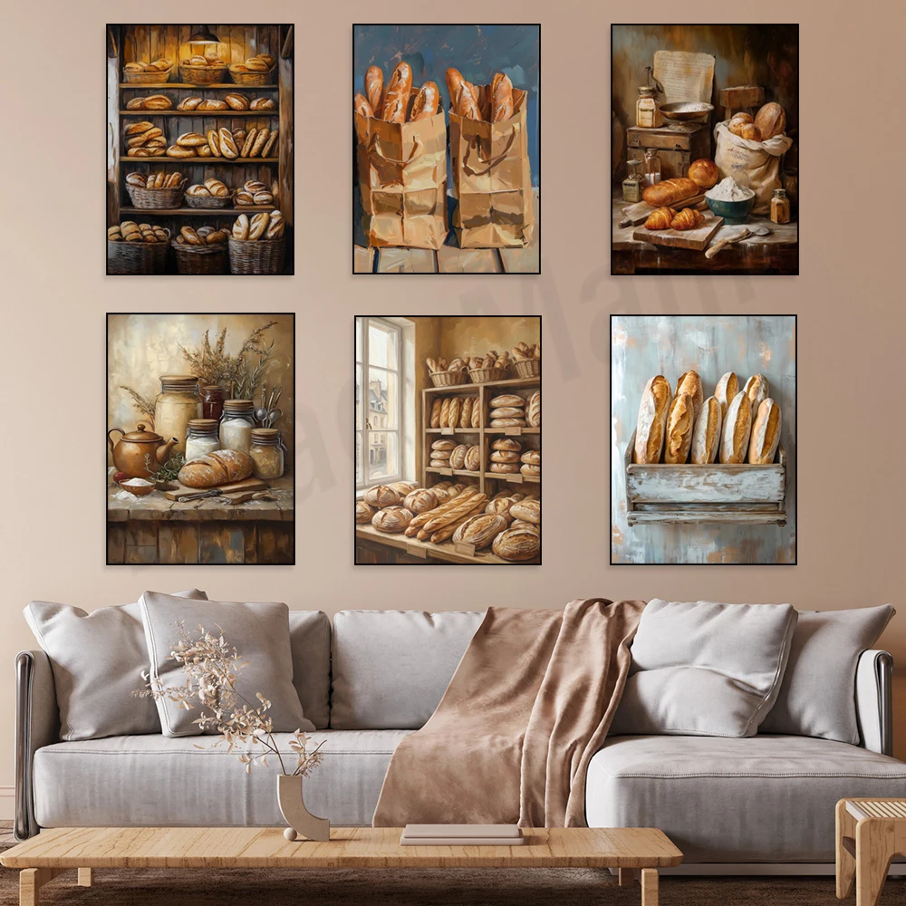Impresiones de panadería hechas a mano, arte de panadería vintage, estilo italiano, aceite de oliva y hierbas, panadería, pósteres de cocina campestre