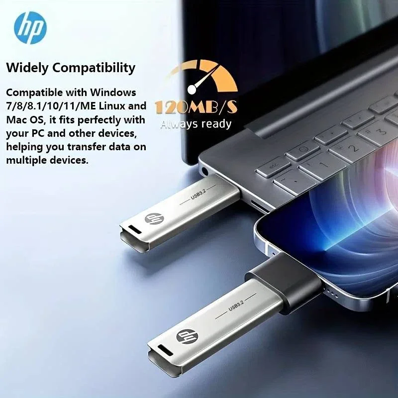 HP USB3.2 Flash Drive 32GB 64GB 128GB 256GB High Speed Sticks External Storage Metal Pen Drive Creative Personality Car Music