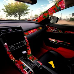 Big red flower style car interior self-adhesive back adhesive trendy car sticker interior ceiling modification car refurbishment
