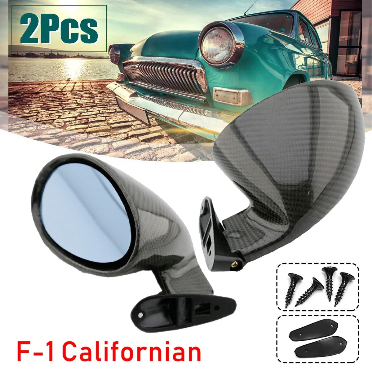 Carbon Fiber Universal Classic Retro Door Wing Side Mirror Rearview Mirror California Style Car Accessories