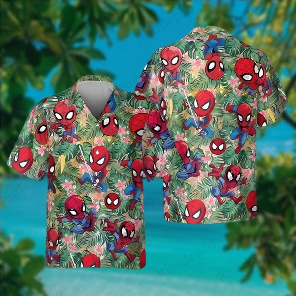 

Disney Spiderman 3D Print Hawaiian Shirt Men's and Women's Casual Short Sleeve Beach Shirt Summer Vacation Casual Hawaii Shirts