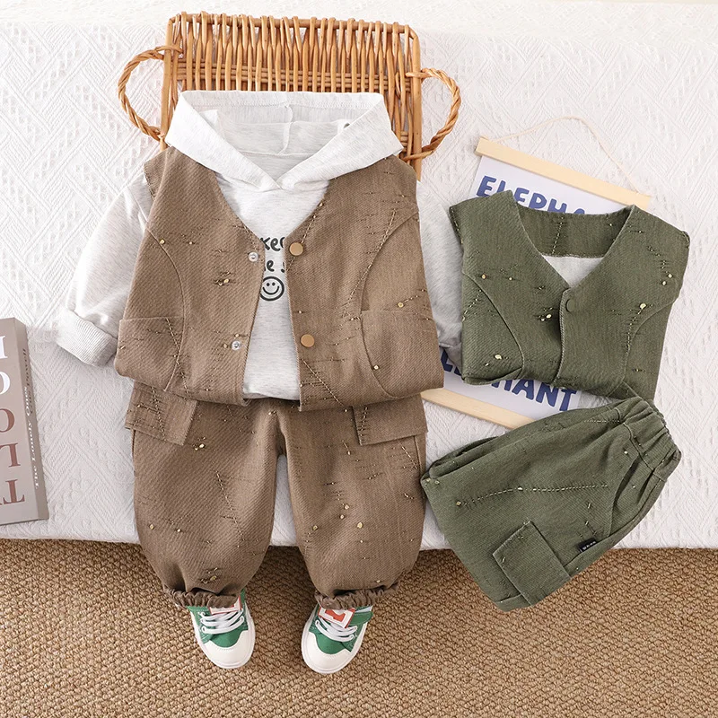 

Boys Clothes Sets Spring Autumn Children Fashion Vest Hoodies Tops Pants 3pcs Sweatshirts Suit For Baby Outfits Kids Tracksuits