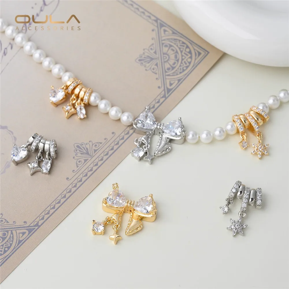 

1pcs 14K Gold-plated Color Zirconium-inlaid Bow, Star-shaped Heart Beads, Diy Crystal Bracelet, Necklace Beading Accessories