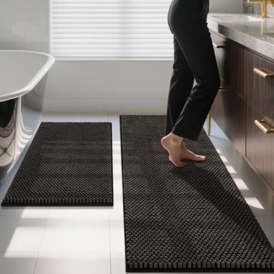 

Набор ковриков для ванной из 2 предметов - нескользящие коврики из шенилла - толстые, мягкие, впитывающие коврики для ванной - коврик для душа, можно стирать в машине - для ванной комнаты