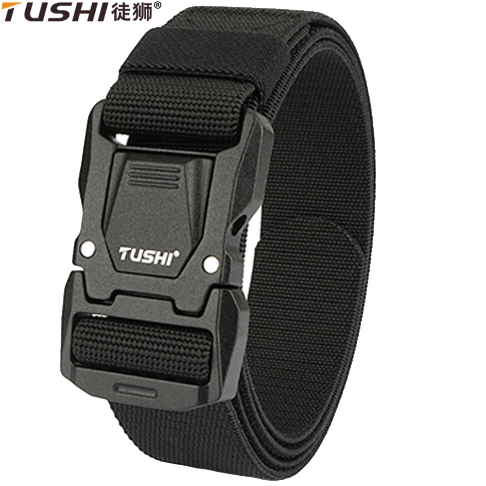 TUSHI New Men Belt Elastic Metal Automatic Buckle Army Outdoor Hunting Tactical Jeans Pants Belt Nylon Breathable Belts