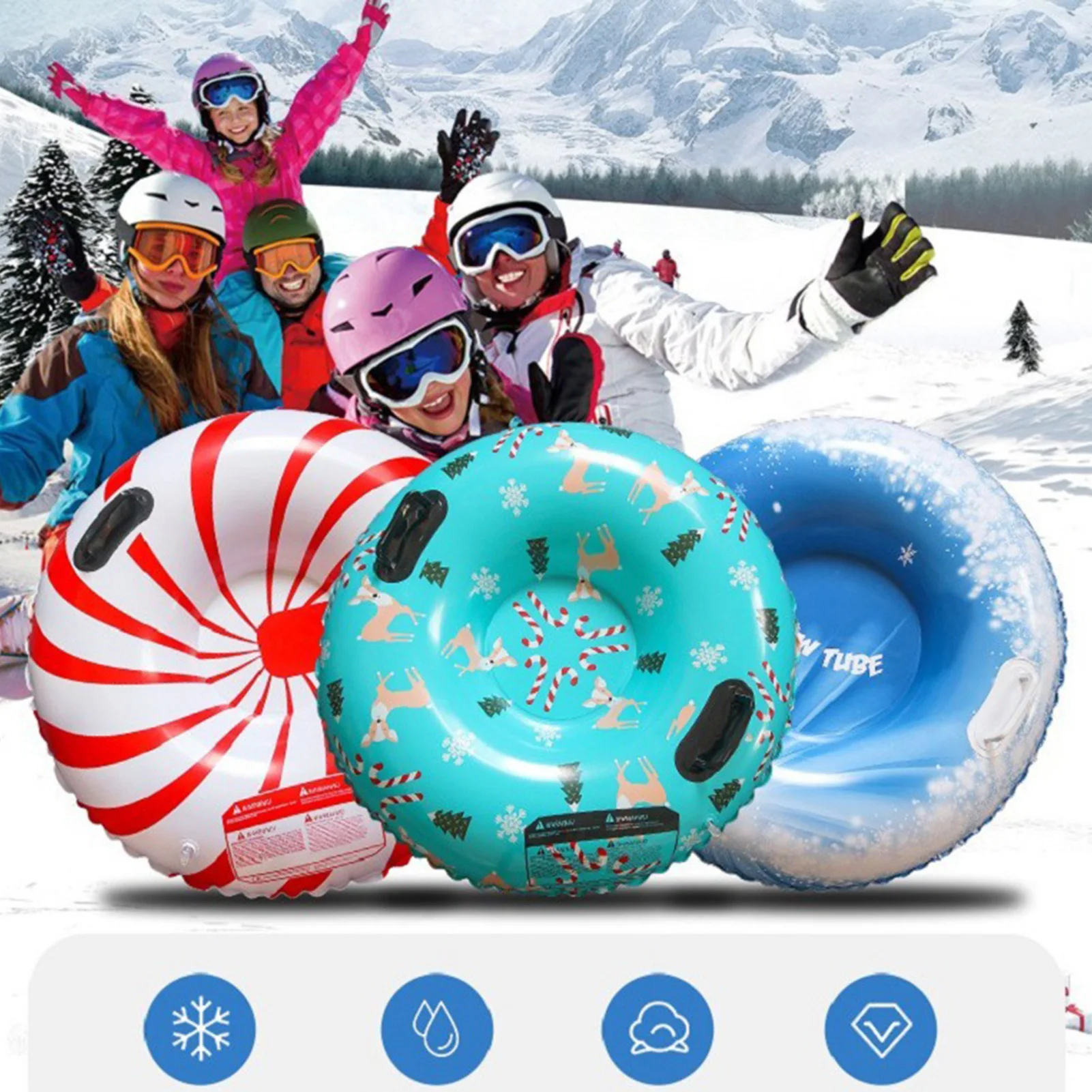 Snow Sledge Inflatable Ski Ring PVC Sledding Tube Thicken Snow Tubing Winter Snow Tube with Handle Skiing Accessories