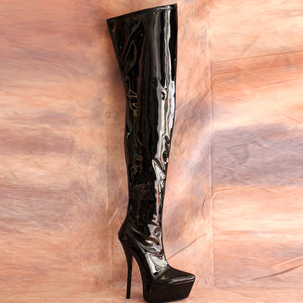 

18cm High Heel Womans Sexy Patent Stretch Fetish Over The Knee Thigh High Heel Platform Boots