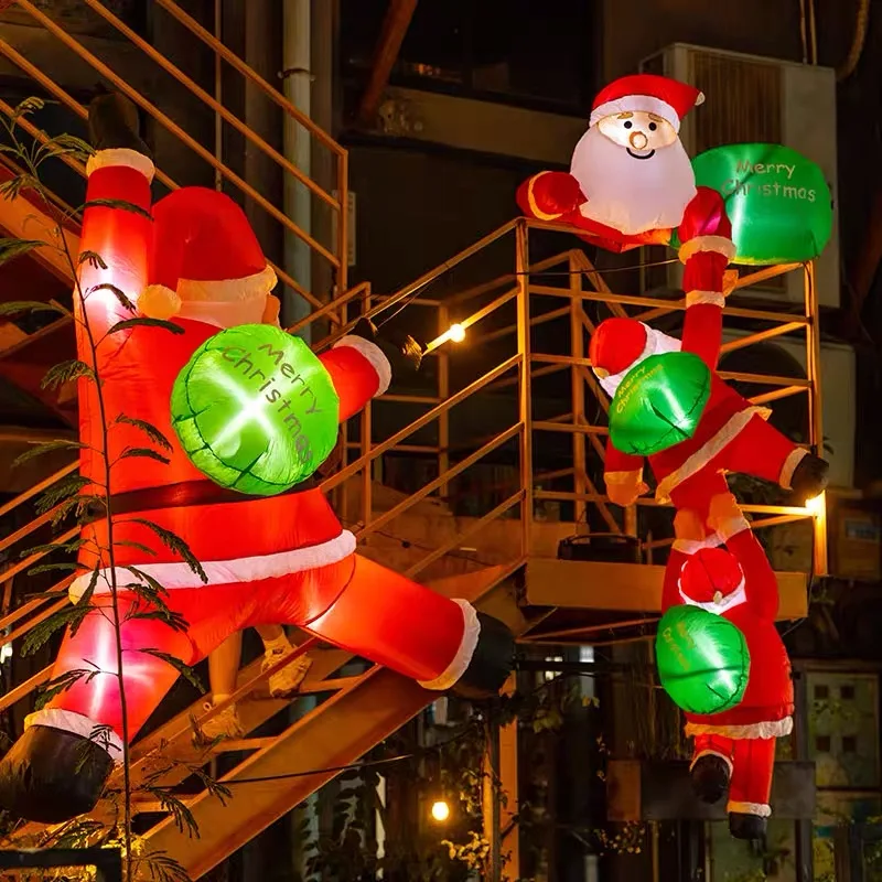 6ft natal inflável telhado decorações ao ar livre escalada santas engraçado pendurado papai noel inflável com saco de presente para beirais da janela