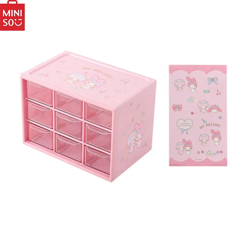 MINISO Sanrio Characters Drawer Organizer Cosmetic Storage Box Sub Nine Palace Show Desktop Dustproof Storage Organizer Kuromi