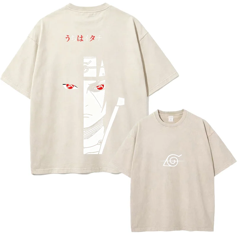 Naruto Sasuke Uchiha Itachi T-Shirt Sharingan Vintage Washed Streetwear Anime Graphic Unisex Summer Top 2026